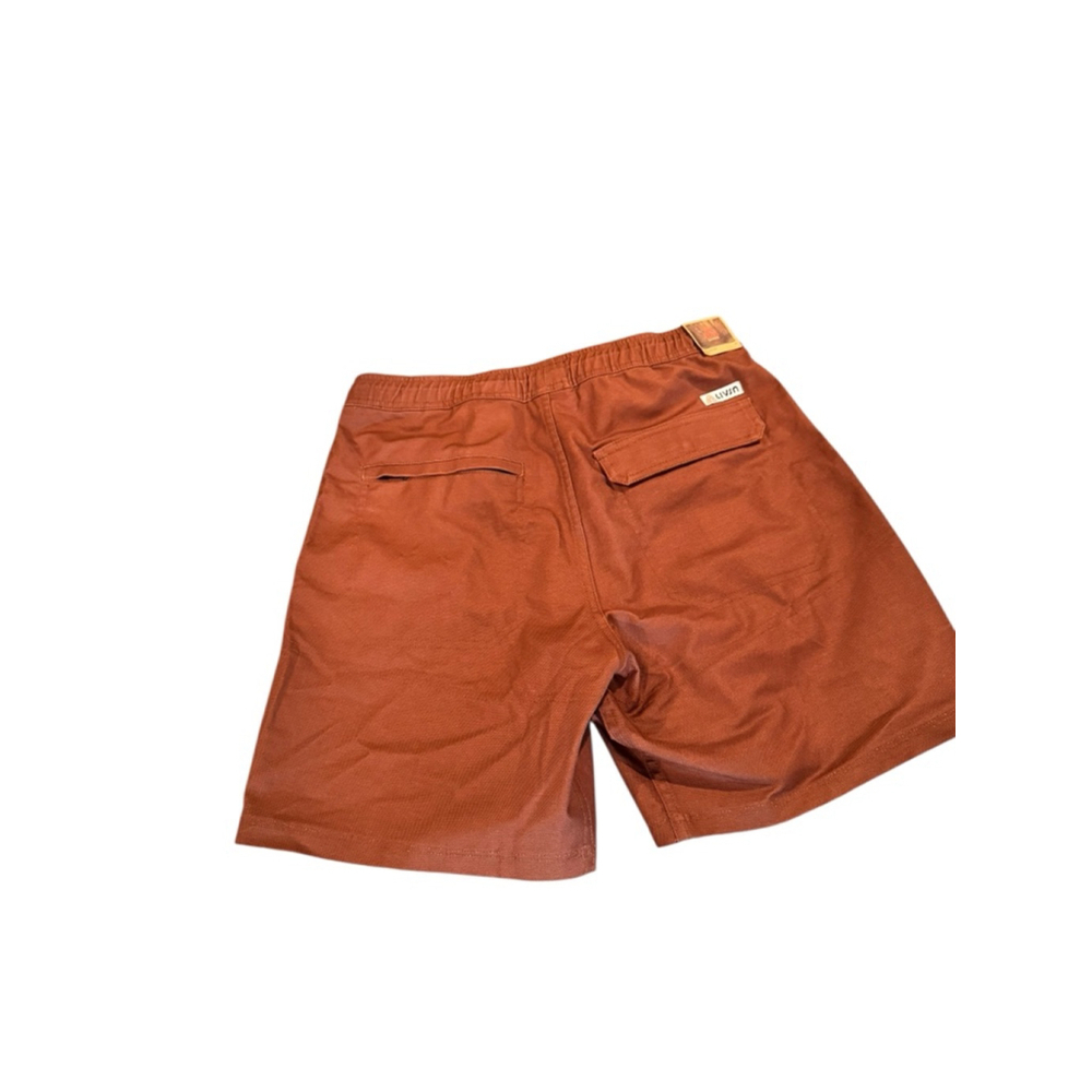Men's LIVSN flex canvas Flat Front Shorts M Brown White k7 - Picture 2 of 3